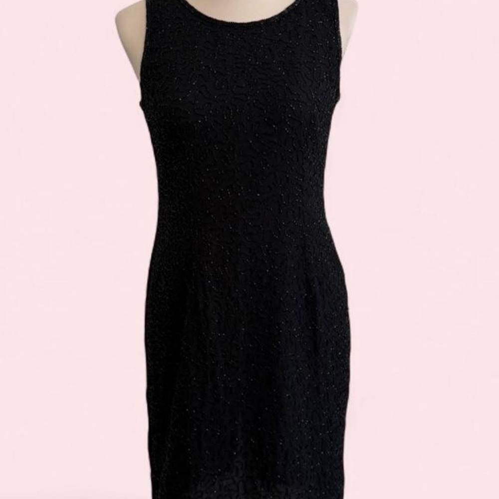 Vintage JMD New York Black Beaded Dress | Textured | Petite M